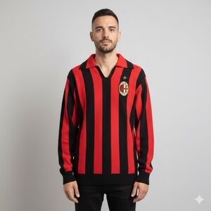 Vintage AC Milan Soccer Long Sleeve Knit Jersey Sweater - M, made in Italy 🇮🇹